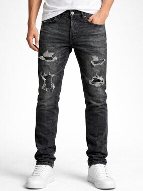 Purple Brand P001 Black Distressed Jeans Slim Fit Low Rise Skinny Mens Sz 30 NWT